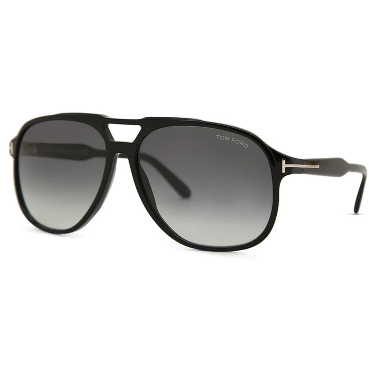 Tom Ford Raoul FT0753-01B 62 Sunglasses - Shiny Black Aviator, Gradient Smoke Lenses