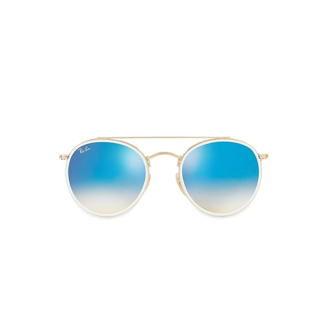 Ray-Ban 3647N Sunglasses 001/4O - Gold - Gradient Brown Mirror Blue Unisex Oval