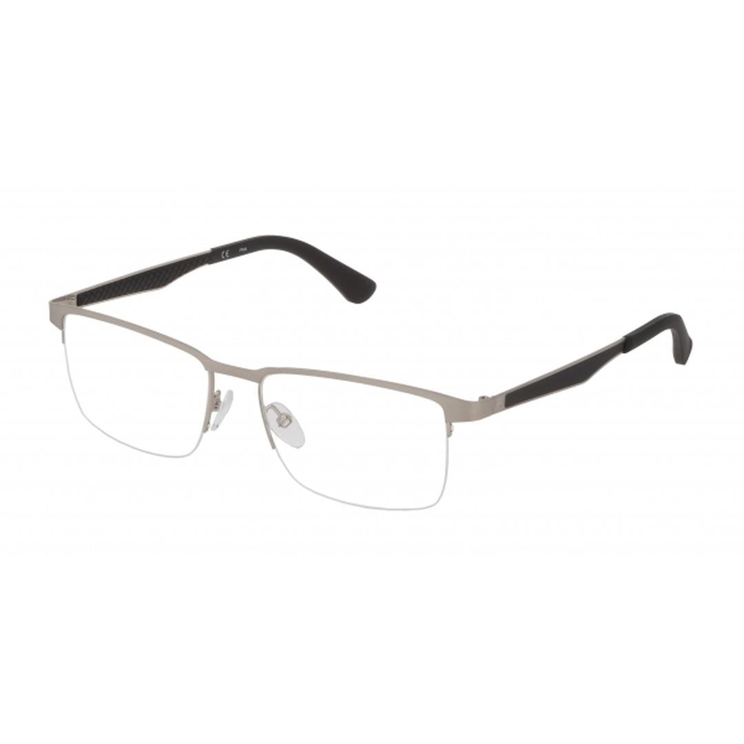 Fila Mens Brushed Silver Rectangle Plastic Metal Eyewear Frame VF9969 0S80. 54mm