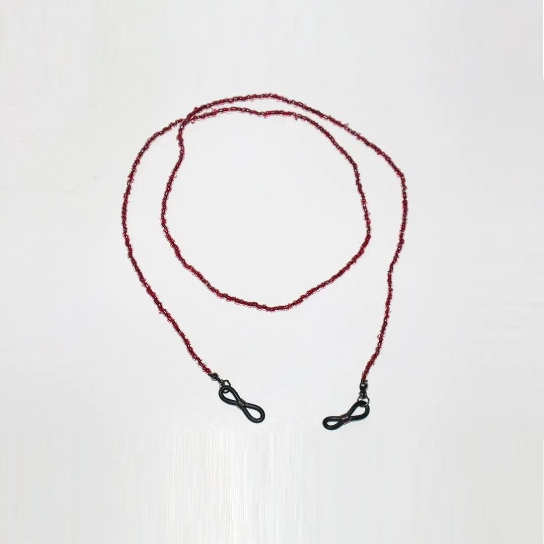 Handmade Burgundy Red Glass Beads Glasses Chain