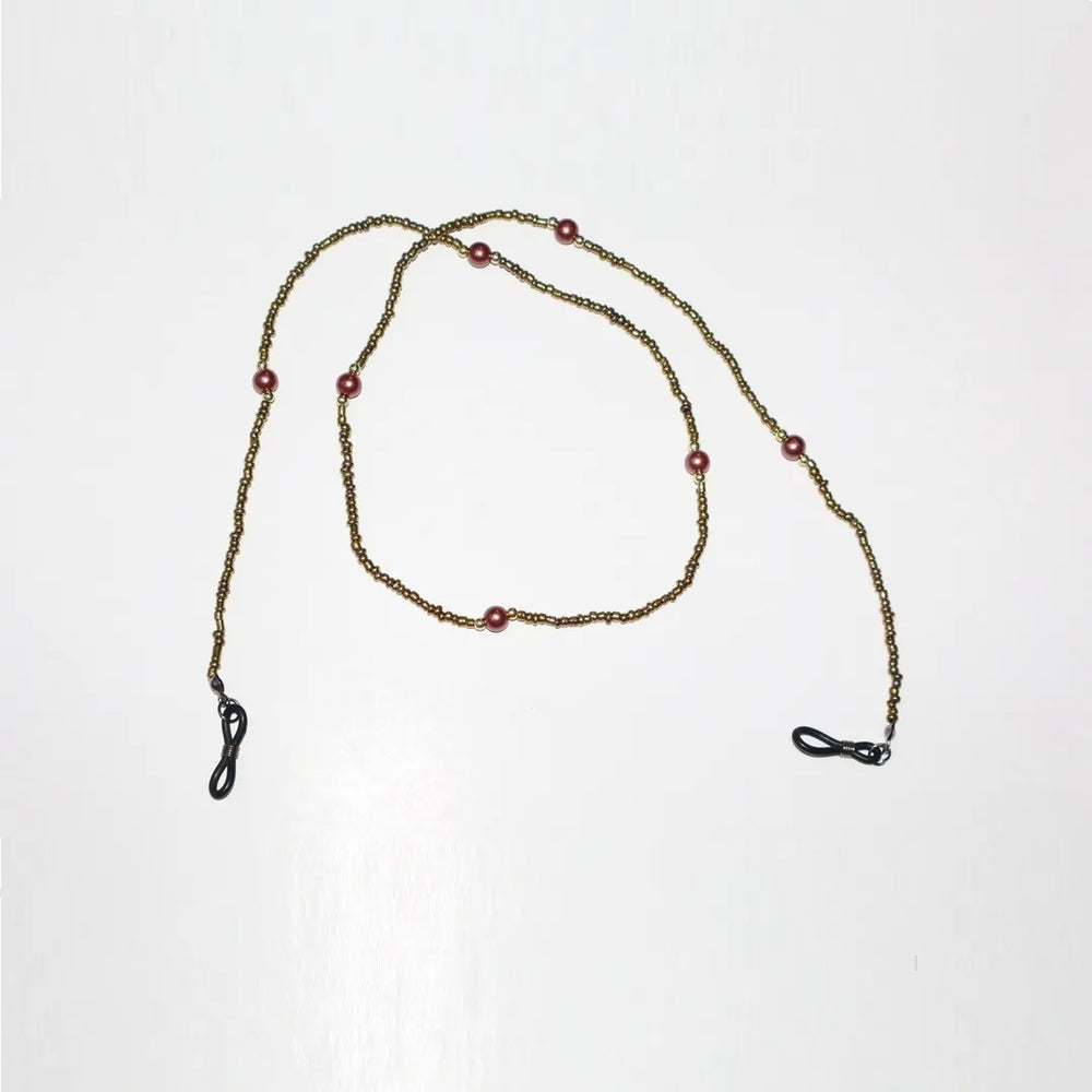 Handmade Gold & Rose Bronze Pearls Glasses Chain
