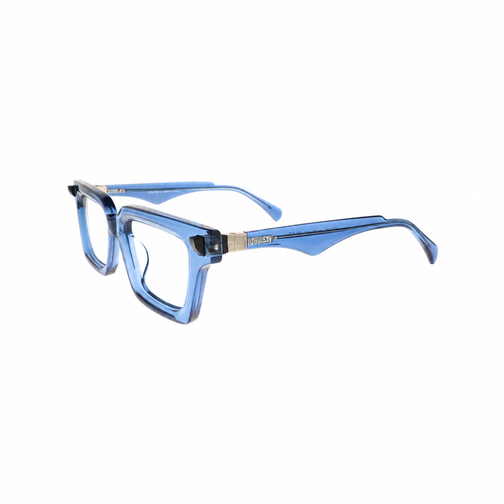 Joy Style JOY5866C3 blue eyeglasses angled view on white background