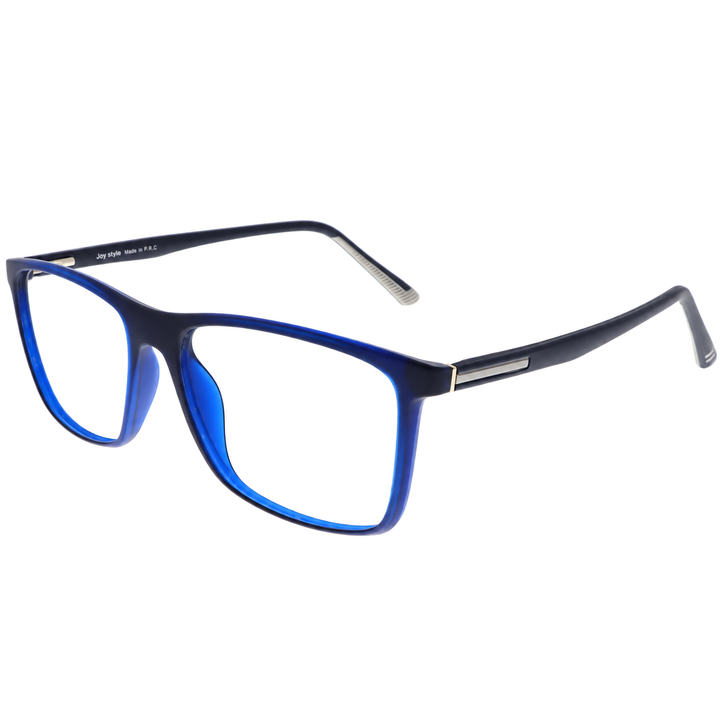 Joy Style HF201C4 matte blue eyeglasses angle view on white background