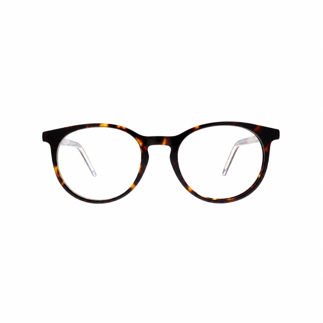 Joy Style HG1812C6 brown tortoiseshell eyeglasses front view on white background