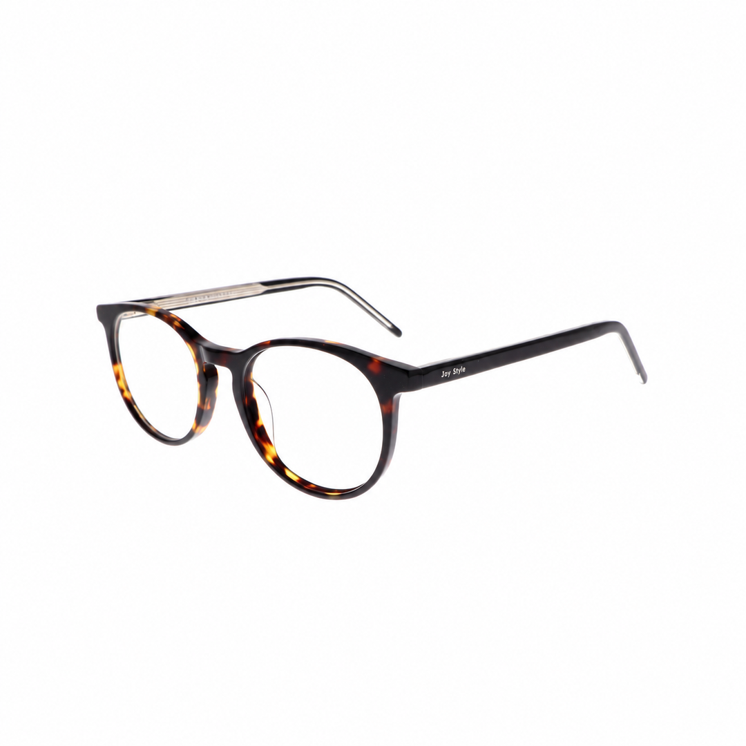 Joy Style HG1812C6 brown tortoiseshell eyeglasses angled view on white background
