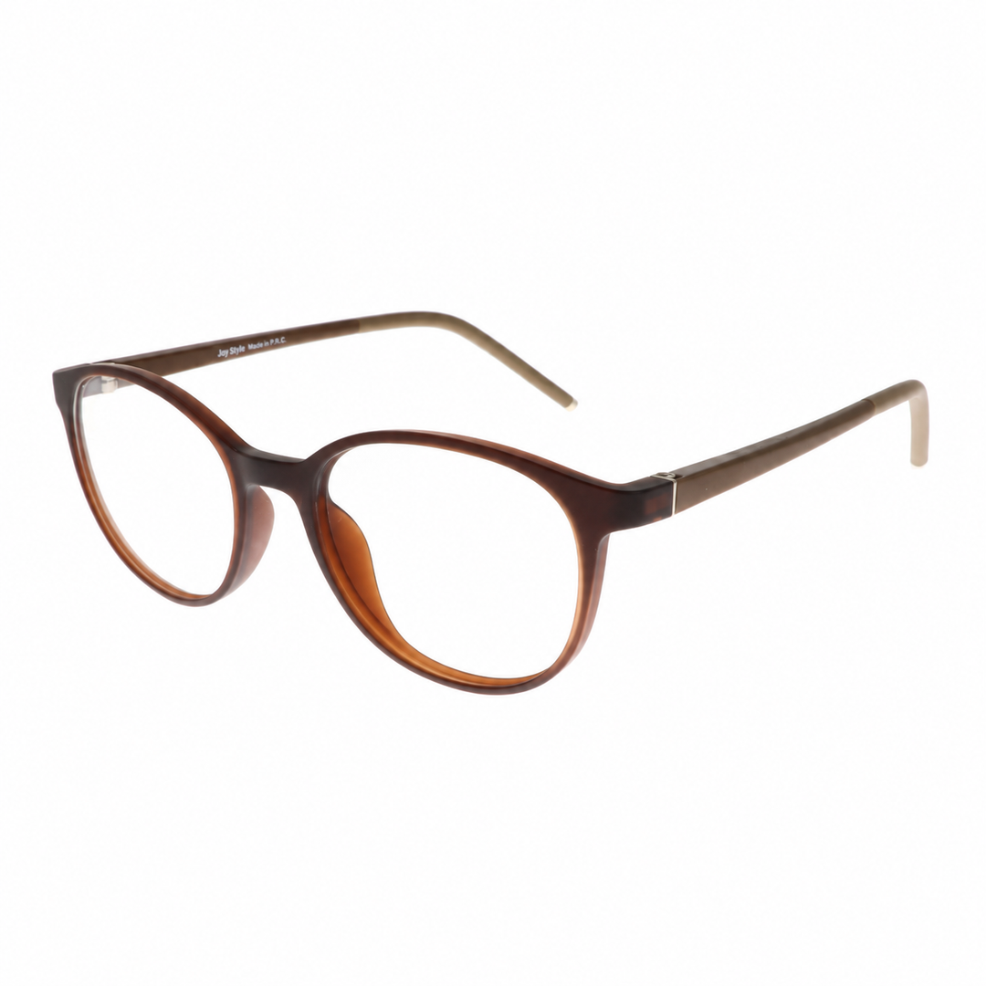 Joy Style MB01-04C3 brown eyeglasses angled view on white background