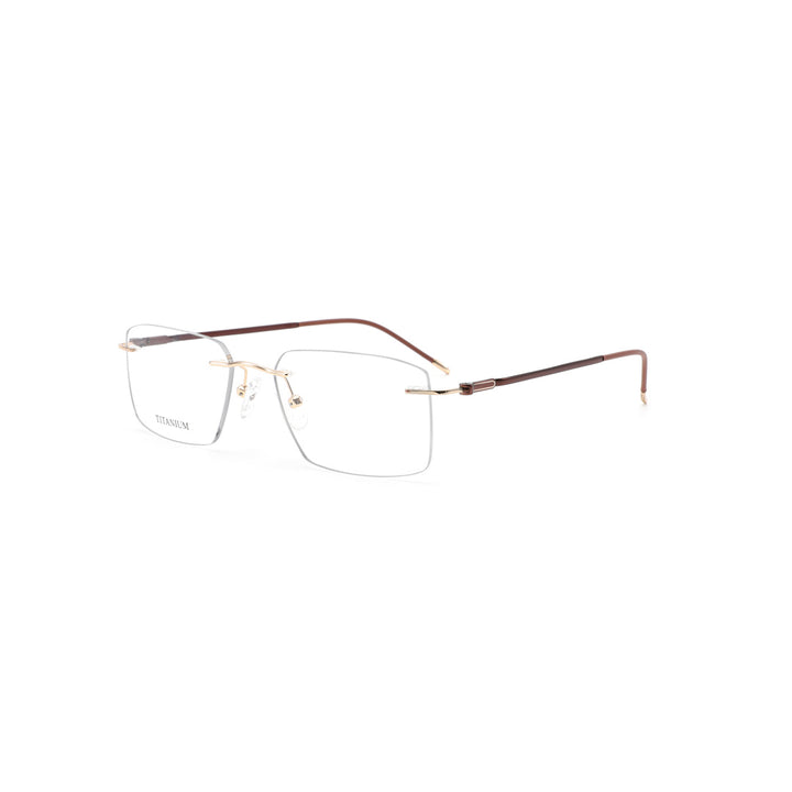 Joy Style For Men Titanuim Rimless Rectangular Eyeglasses C1 Gold 53-18-140