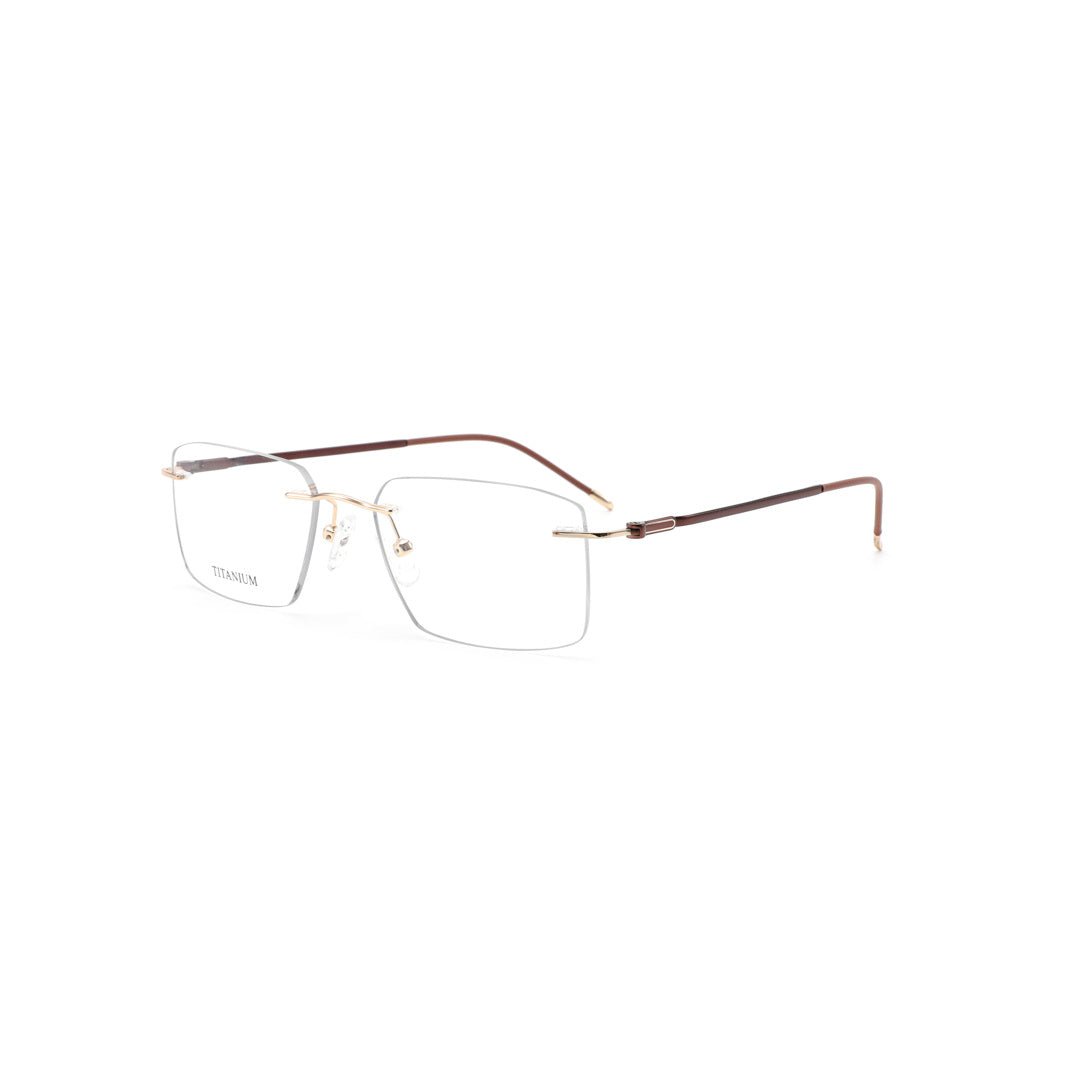 Joy Style For Men Titanuim Rimless Rectangular Eyeglasses C1 Gold 53-18-140