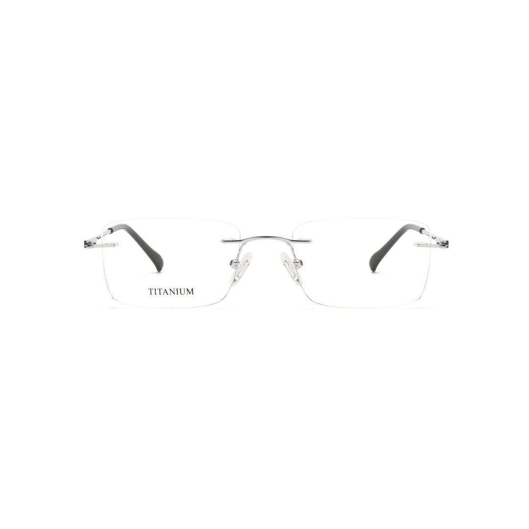 Joy Style For Men Titanuim Rimless Rectangular Eyeglasses C2 Silver 52-18-140