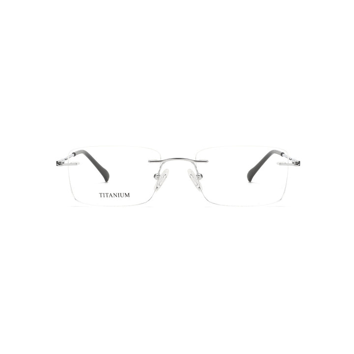 Joy Style For Men Titanuim Rimless Rectangular Eyeglasses C2 Silver 52-18-140