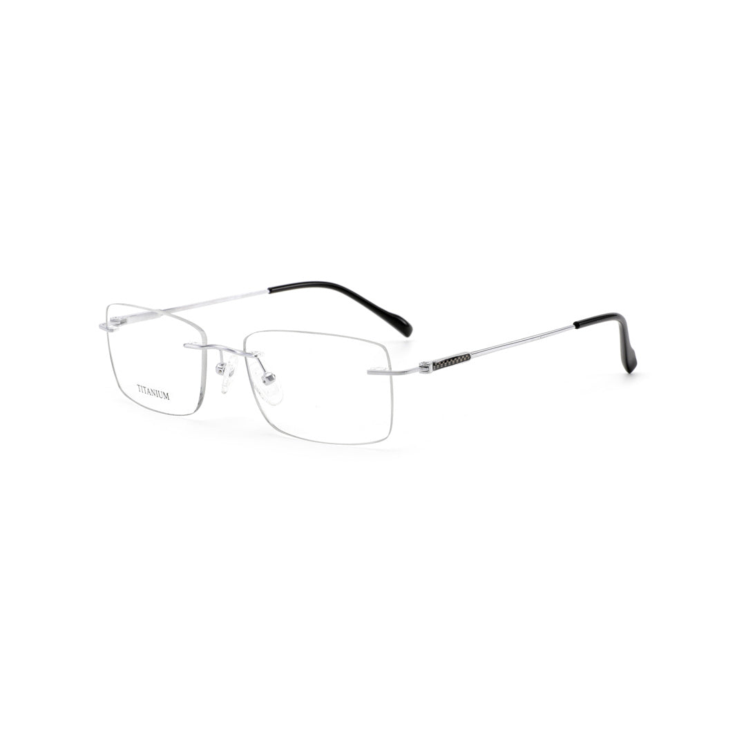 Joy Style For Men Titanuim Rimless Rectangular Eyeglasses C2 Silver 52-18-140