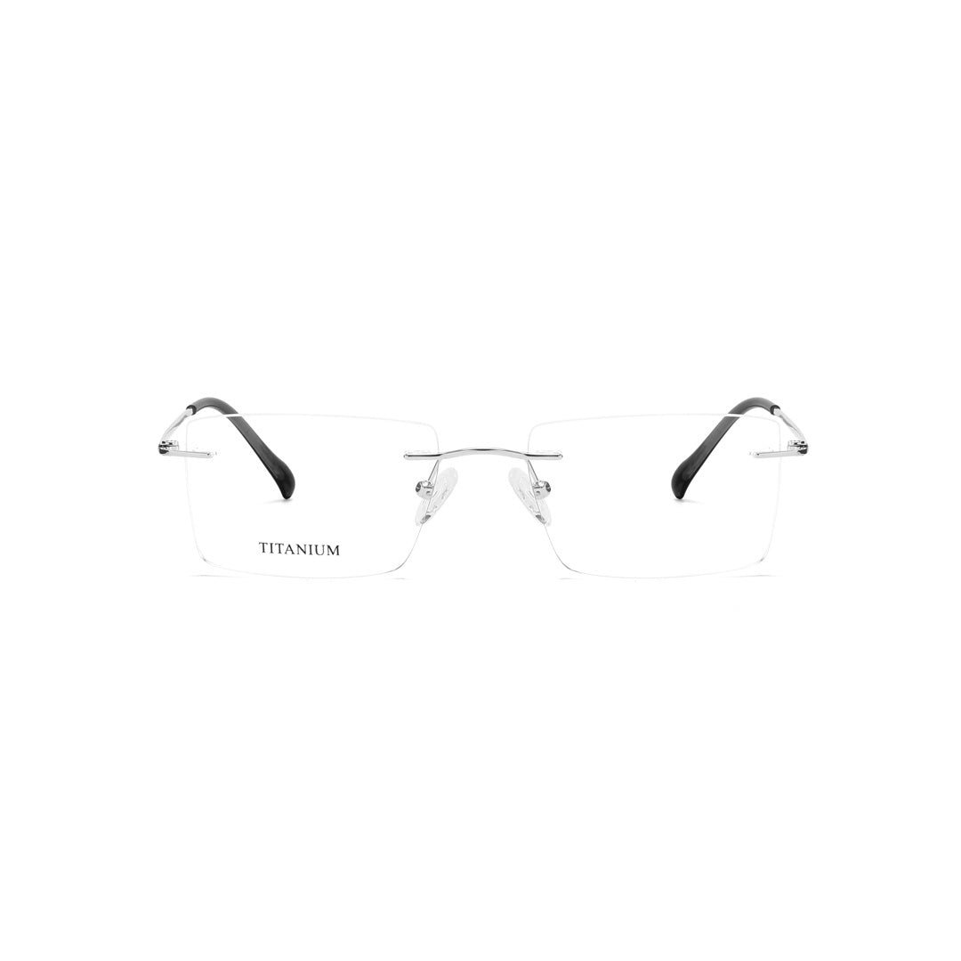 Joy Style For Men Titanuim Rimless Rectangular Eyeglasses C2 Silver 53-18-140