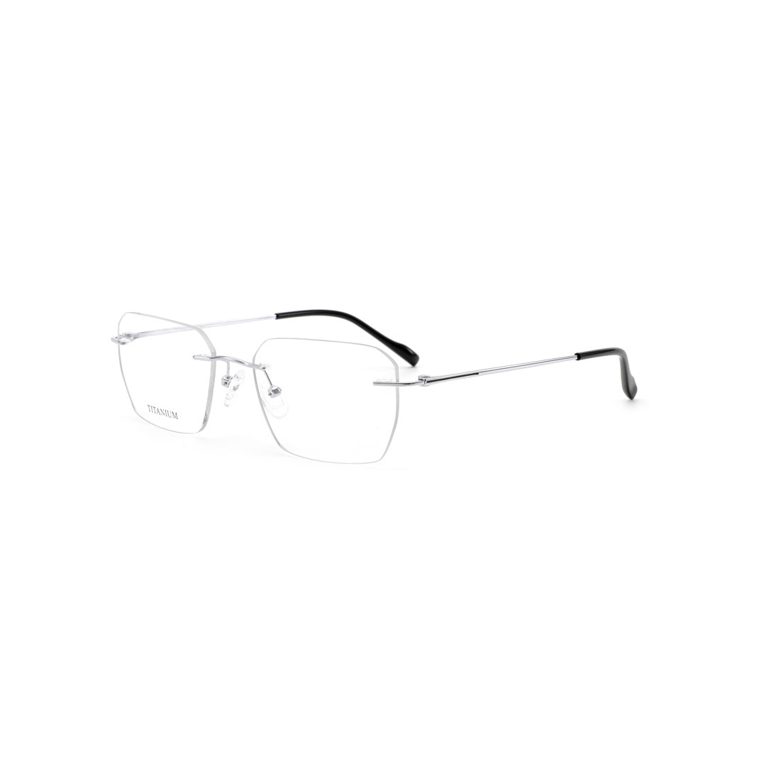 Joy Style For Men Titanuim Rimless Rectangular Eyeglasses C2 Silver 53-18-140