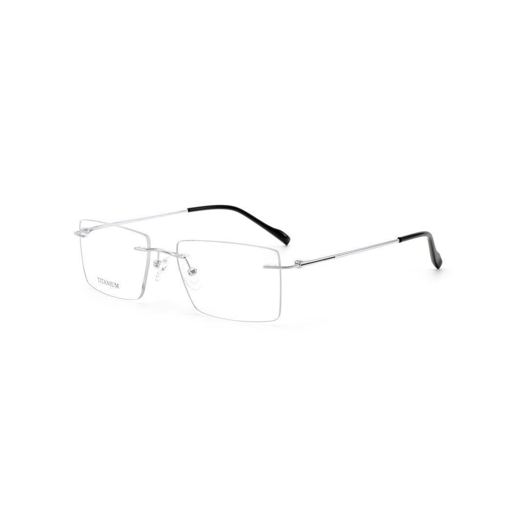 Joy Style For Men Titanuim Rimless Rectangular Eyeglasses C2 Silver 53-18-140