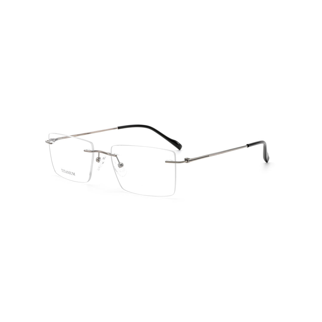 Joy Style For Men Titanuim Rimless Rectangular Eyeglasses C3 Grey 53-18-140
