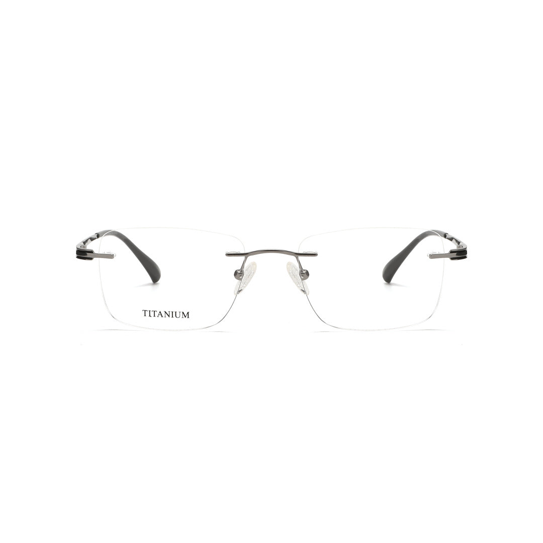Joy Style For Men Titanuim Rimless Rectangular Eyeglasses C3 Grey 53-18-145