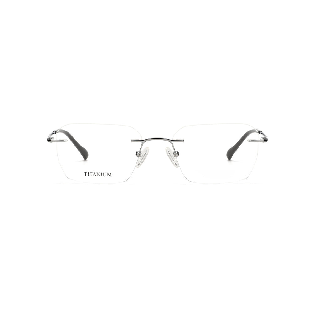 Joy Style For Men Titanuim Rimless Rectangular Eyeglasses C3 Silver 53-18-140