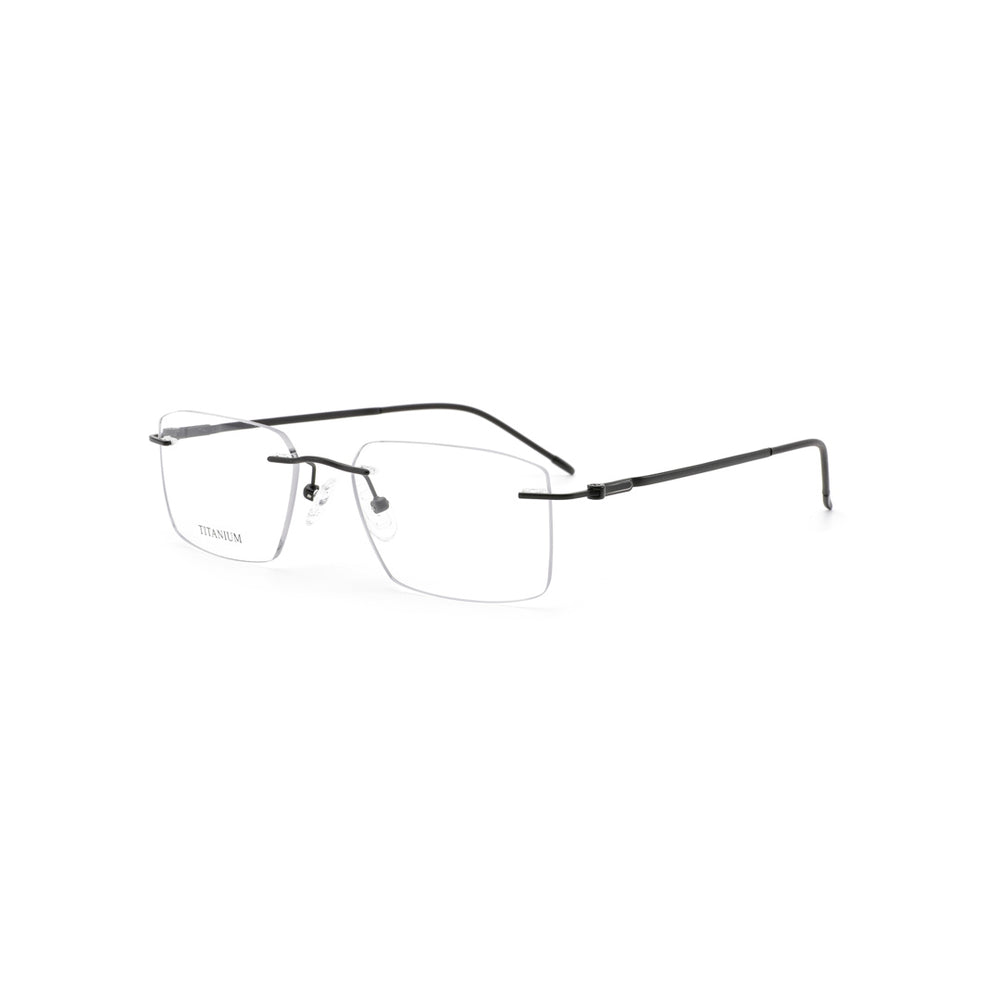 Joy Style For Men Titanuim Rimless Rectangular Eyeglasses C4 Black 53-18-140