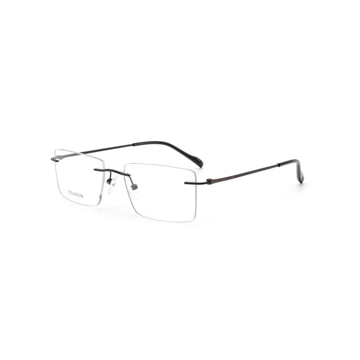 Joy Style For Men Titanuim Rimless Rectangular Eyeglasses C4 Black 53-18-140