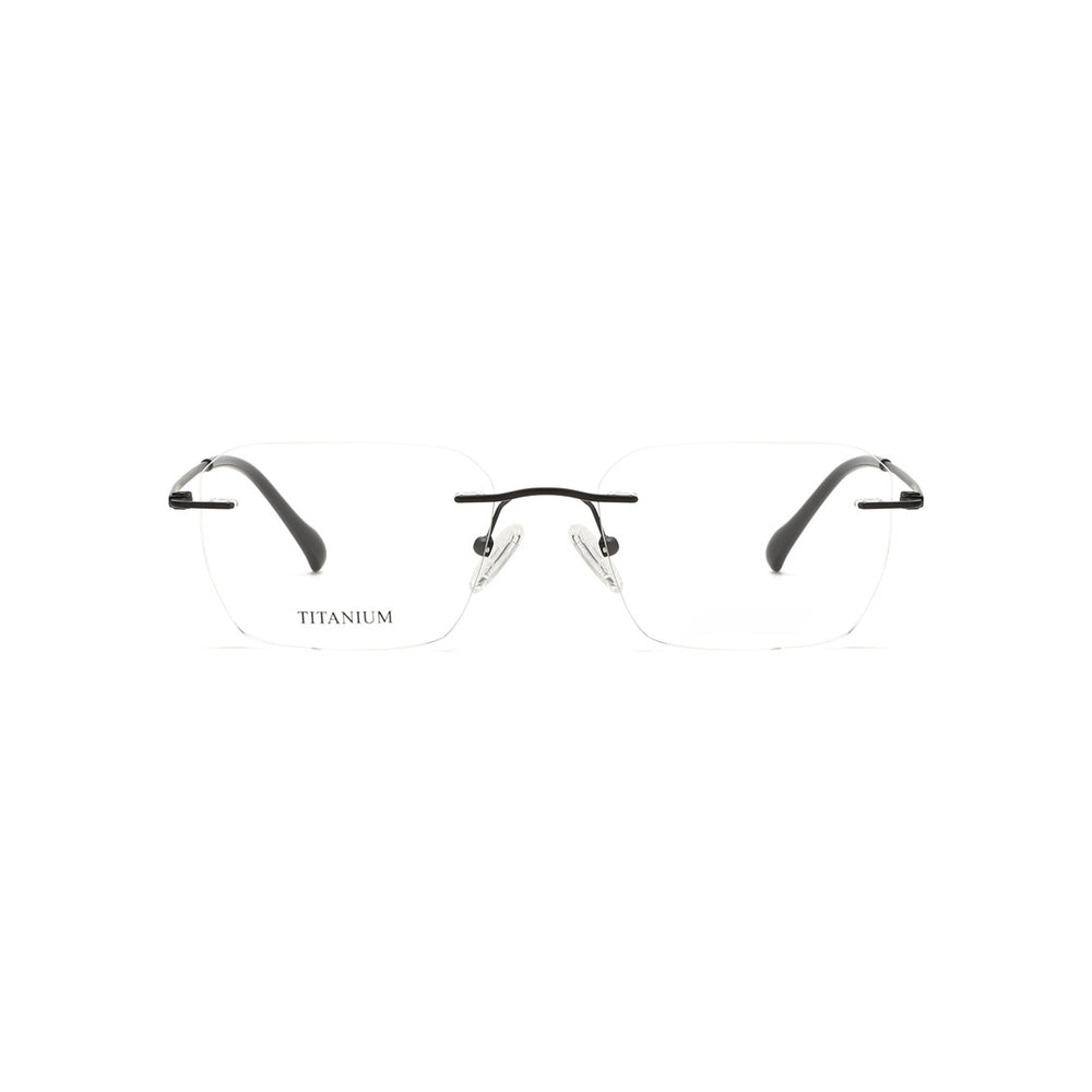 Joy Style For Men Titanuim Rimless Rectangular Eyeglasses C4 Black 53-18-140