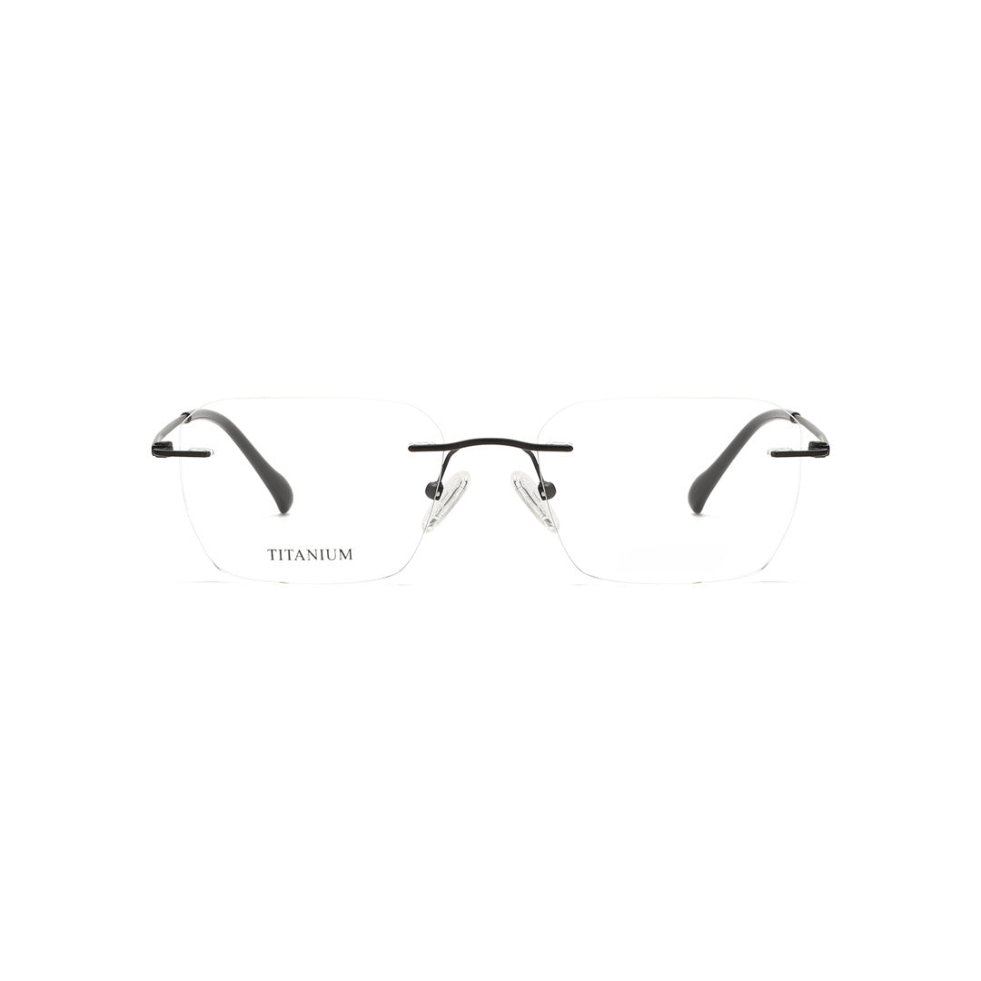 Joy Style For Men Titanuim Rimless Rectangular Eyeglasses C4 Black 53-18-140