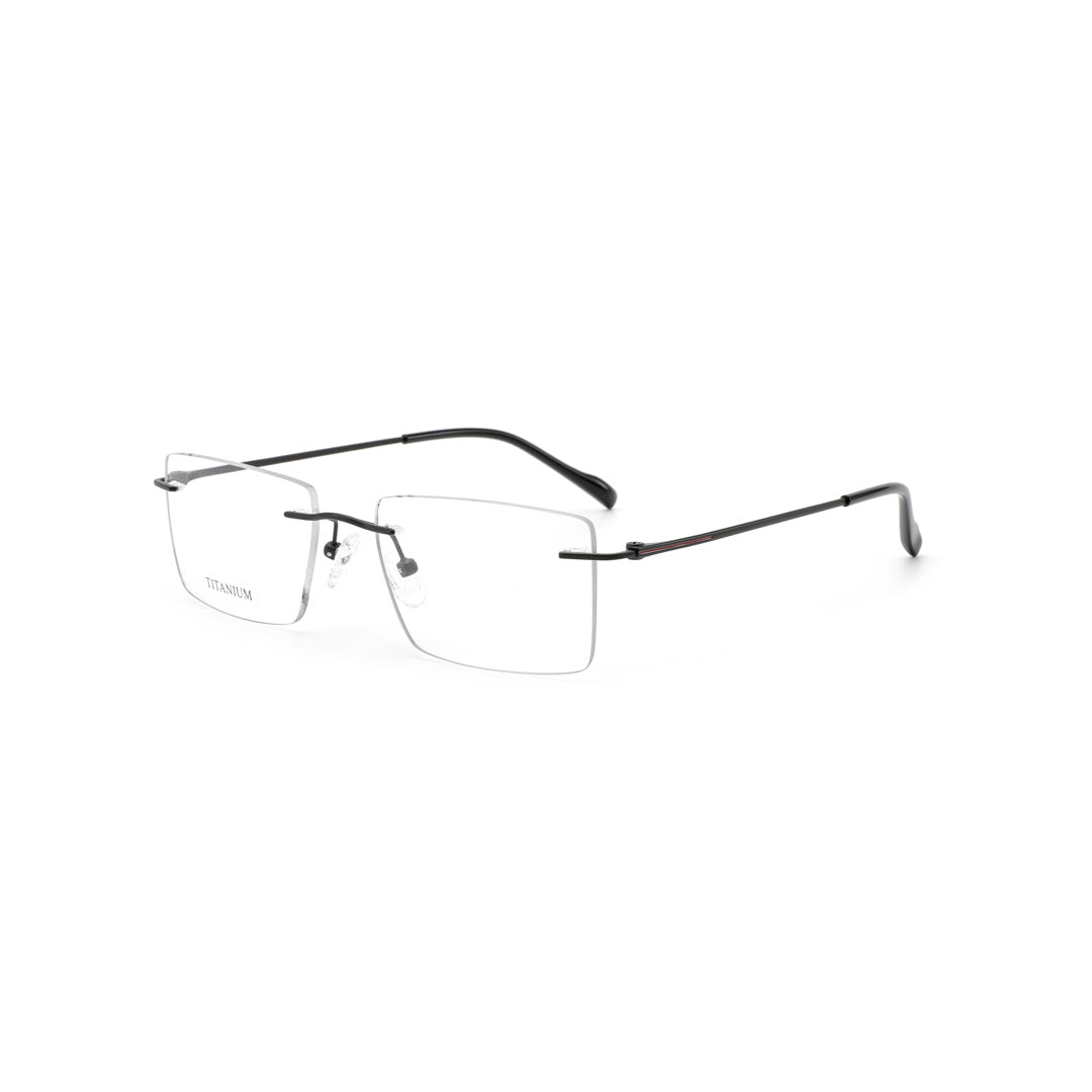 Joy Style For Men Titanuim Rimless Rectangular Eyeglasses C4 Black 53-18-140