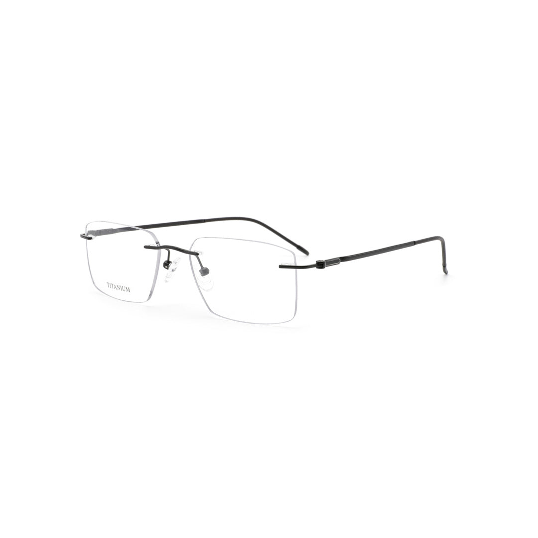 Joy Style For Men Titanuim Rimless Rectangular Eyeglasses C4 Black 53-18-140