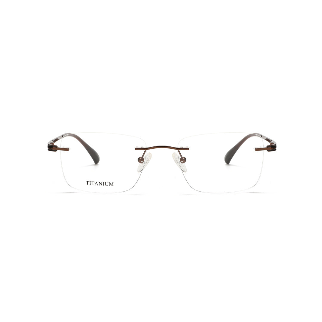 Joy Style For Men Titanuim Rimless Rectangular Eyeglasses C4 Brown 53-18-145