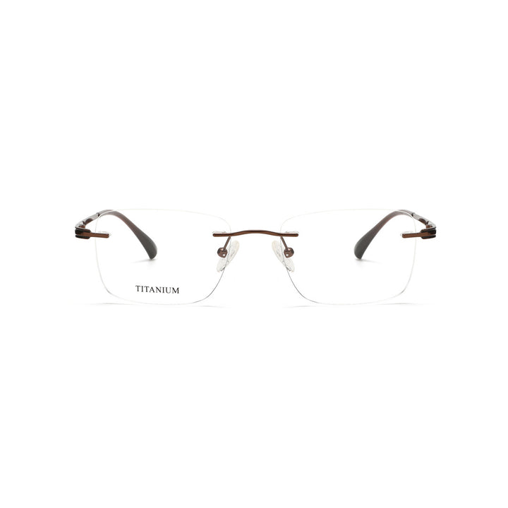 Joy Style For Men Titanuim Rimless Rectangular Eyeglasses C4 Brown 53-18-145