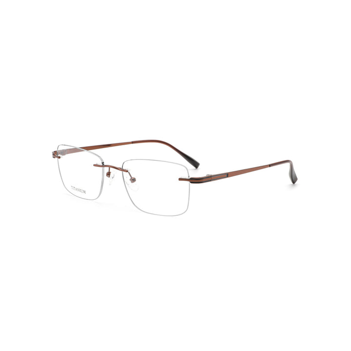 Joy Style For Men Titanuim Rimless Rectangular Eyeglasses C4 Brown 53-18-145