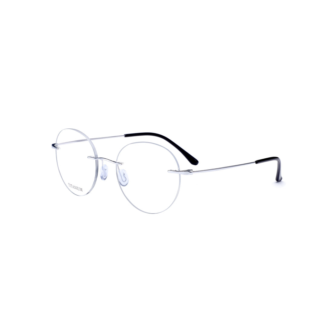 Joy Style For Men Titanuim Rimless Round Eyeglasses C2 Silver 49-18-140