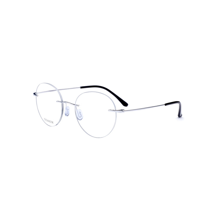 Joy Style For Men Titanuim Rimless Round Eyeglasses C2 Silver 49-18-140