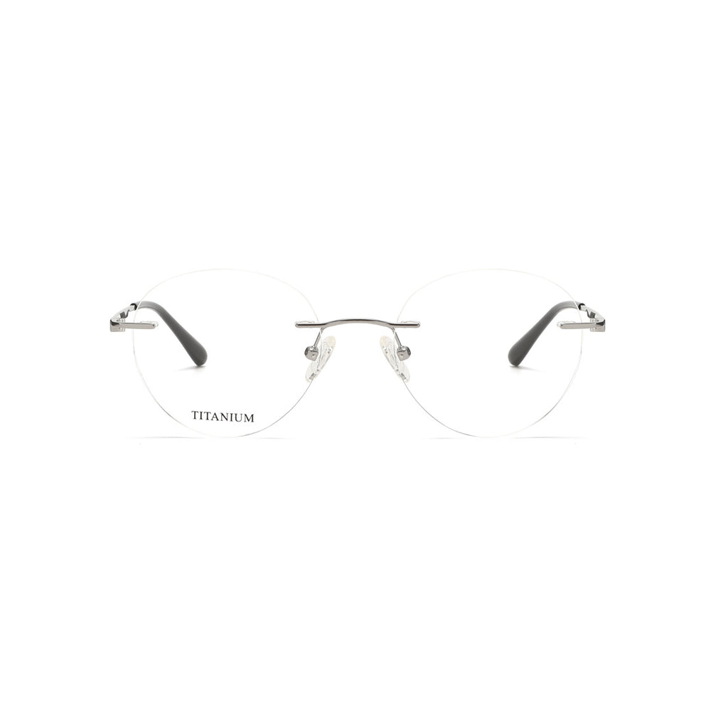 Joy Style For Men Titanuim Rimless Round Eyeglasses C2 Silver 51-18-145