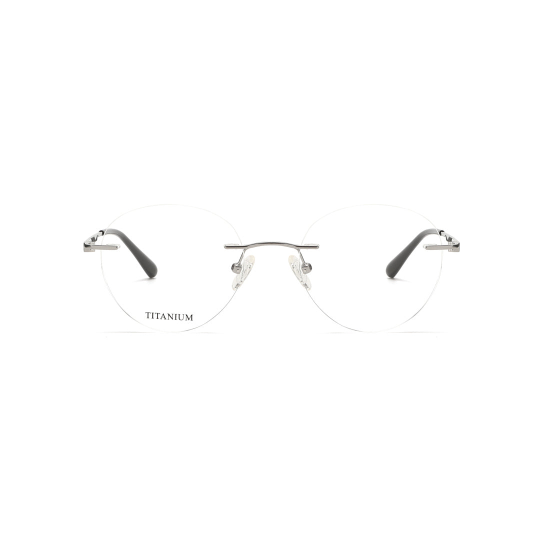 Joy Style For Men Titanuim Rimless Round Eyeglasses C2 Silver 51-18-145