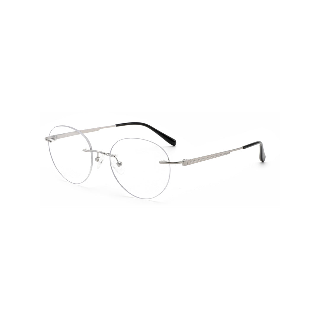 Joy Style For Men Titanuim Rimless Round Eyeglasses C2 Silver 51-18-145