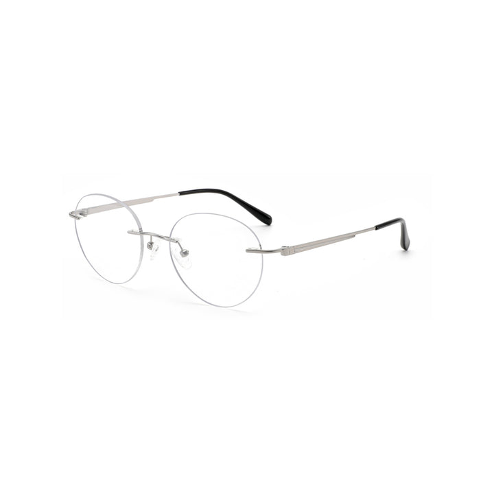 Joy Style For Men Titanuim Rimless Round Eyeglasses C2 Silver 51-18-145