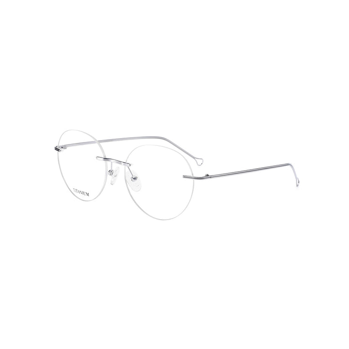 Joy Style For Men Titanuim Rimless Round Eyeglasses C2 Silver 53-18-145