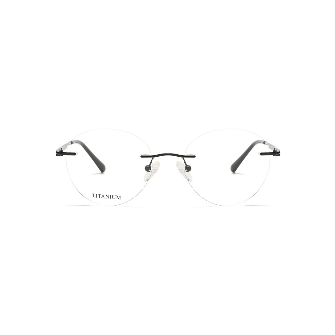 Joy Style For Men Titanuim Rimless Round Eyeglasses C3 Black 51-18-145