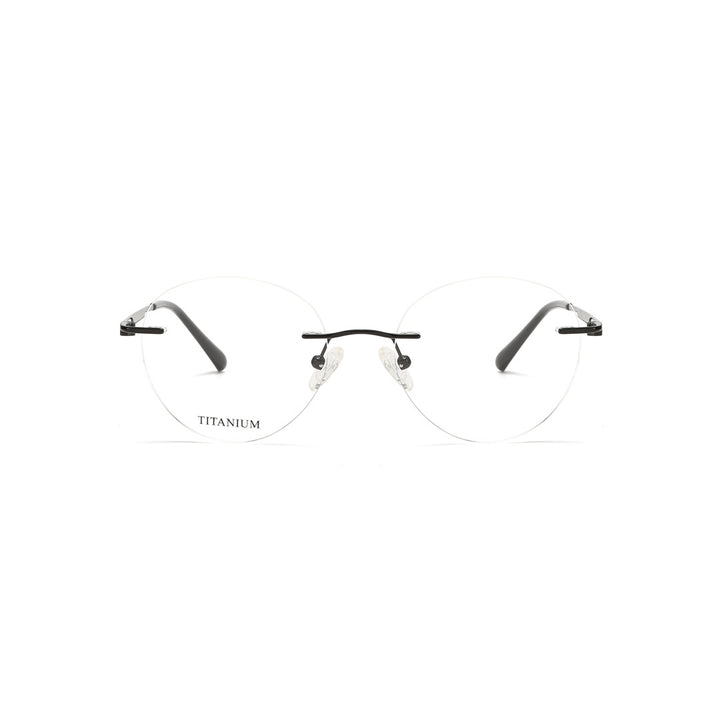 Joy Style For Men Titanuim Rimless Round Eyeglasses C3 Black 51-18-145