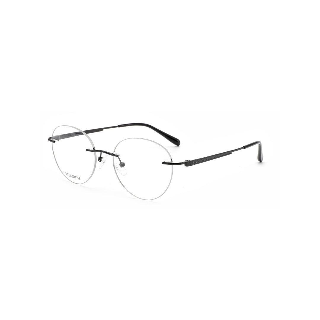 Joy Style For Men Titanuim Rimless Round Eyeglasses C3 Black 51-18-145