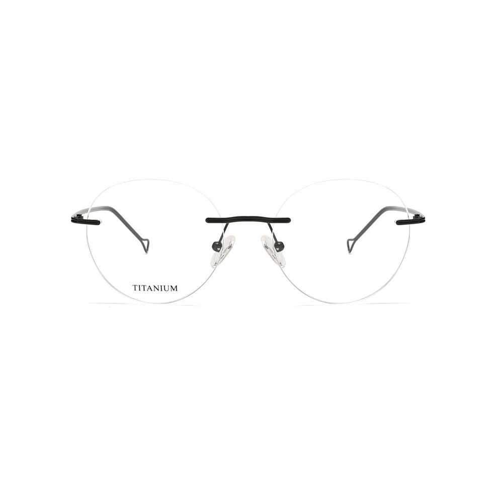 Joy Style For Men Titanuim Rimless Round Eyeglasses C4 Black 53-18-145