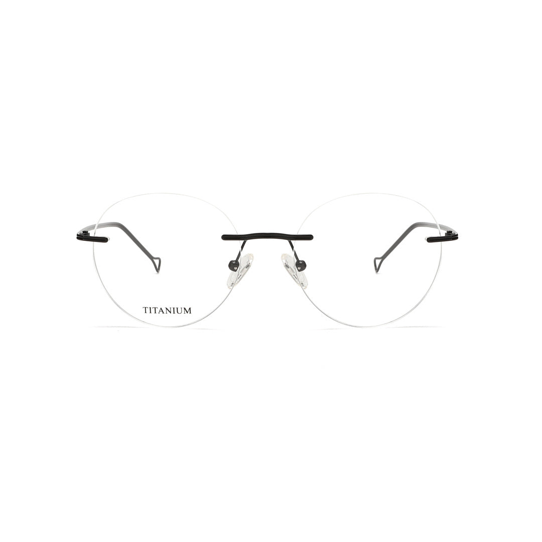 Joy Style For Men Titanuim Rimless Round Eyeglasses C4 Black 53-18-145