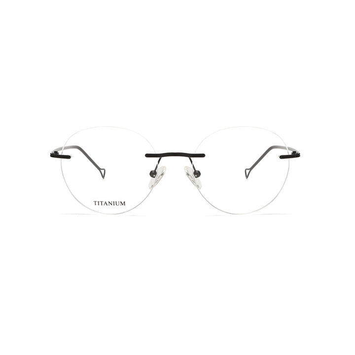 Joy Style For Men Titanuim Rimless Round Eyeglasses C4 Black 53-18-145