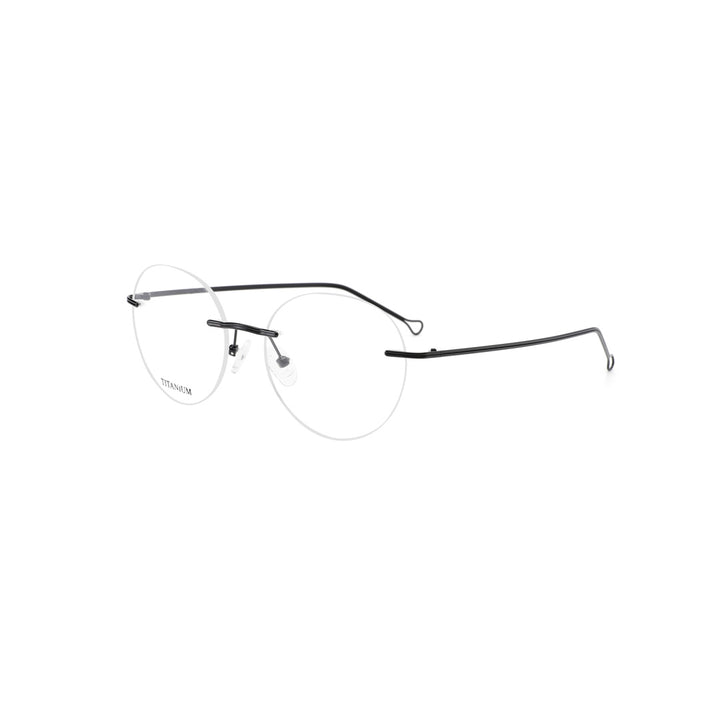 Joy Style For Men Titanuim Rimless Round Eyeglasses C4 Black 53-18-145