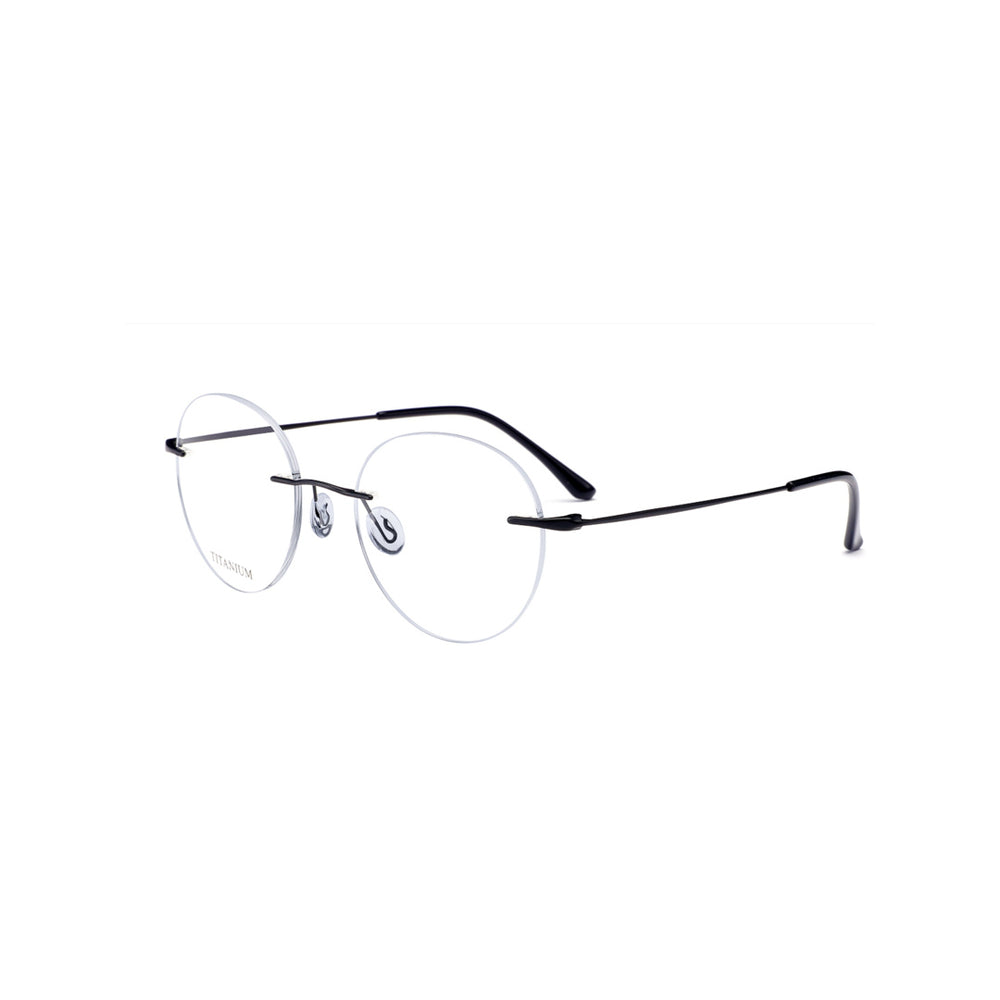 Joy Style For Men Titanuim Rimless Round Eyeglasses C5 Black 49-18-140