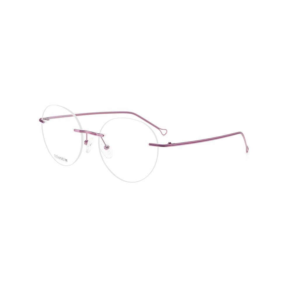 Joy Style For Men Titanuim Rimless Round Eyeglasses C6 Purple 53-18-145