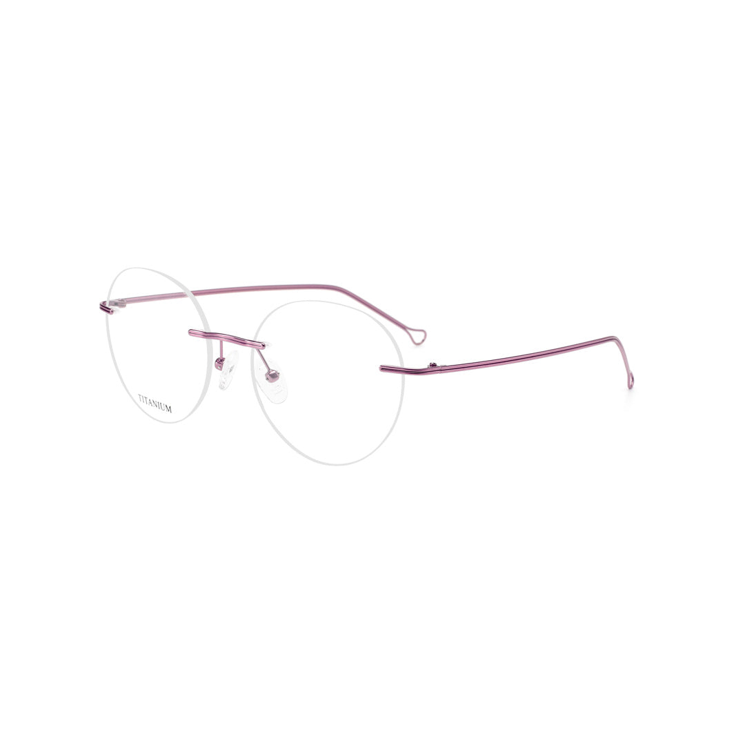Joy Style For Men Titanuim Rimless Round Eyeglasses C6 Purple 53-18-145