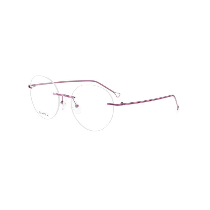 Joy Style For Men Titanuim Rimless Round Eyeglasses C6 Purple 53-18-145