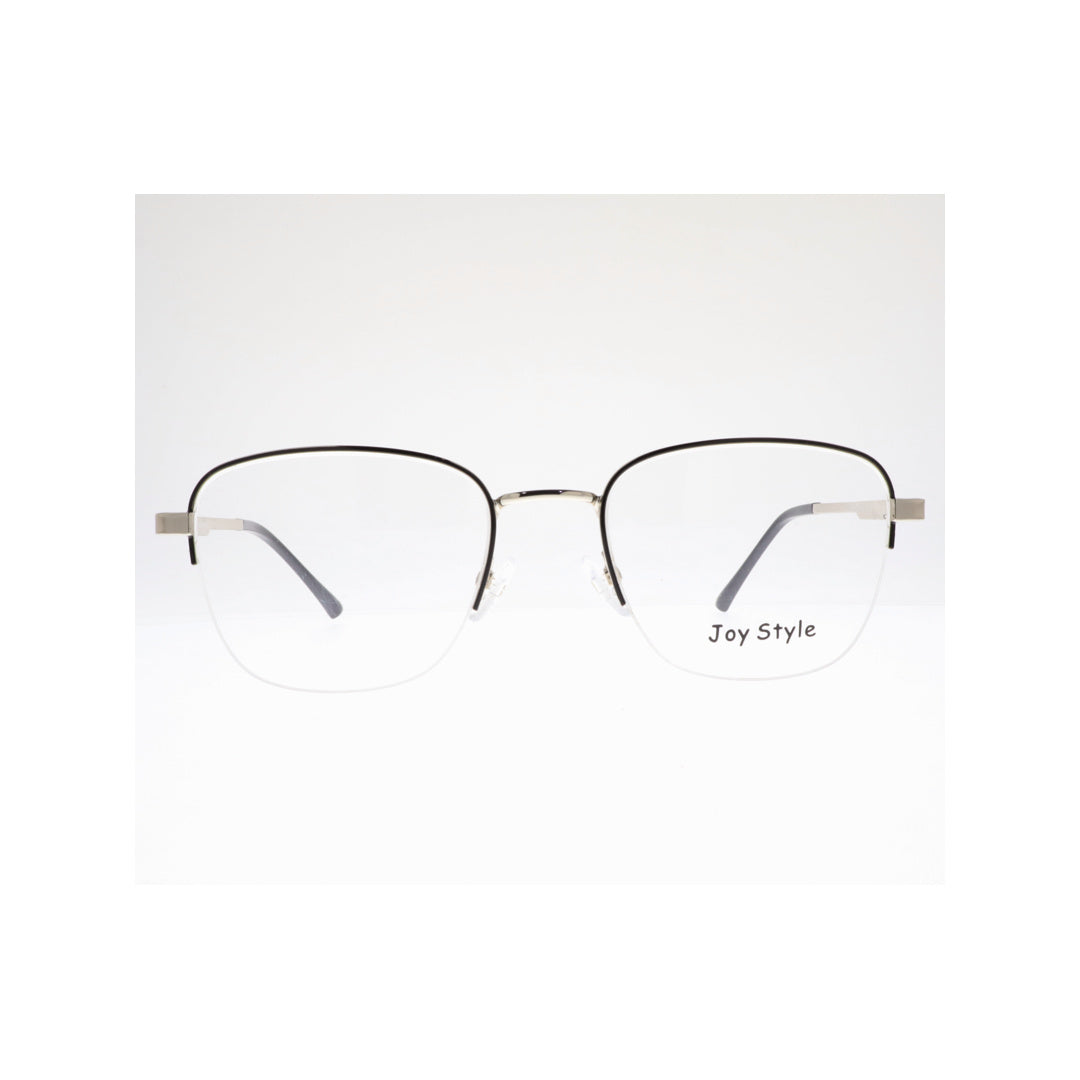 Joy Style For Unisex Metal Eyeglasses Semi-Rimless Square Shape Size 52 Ch8839c2 Black Silver