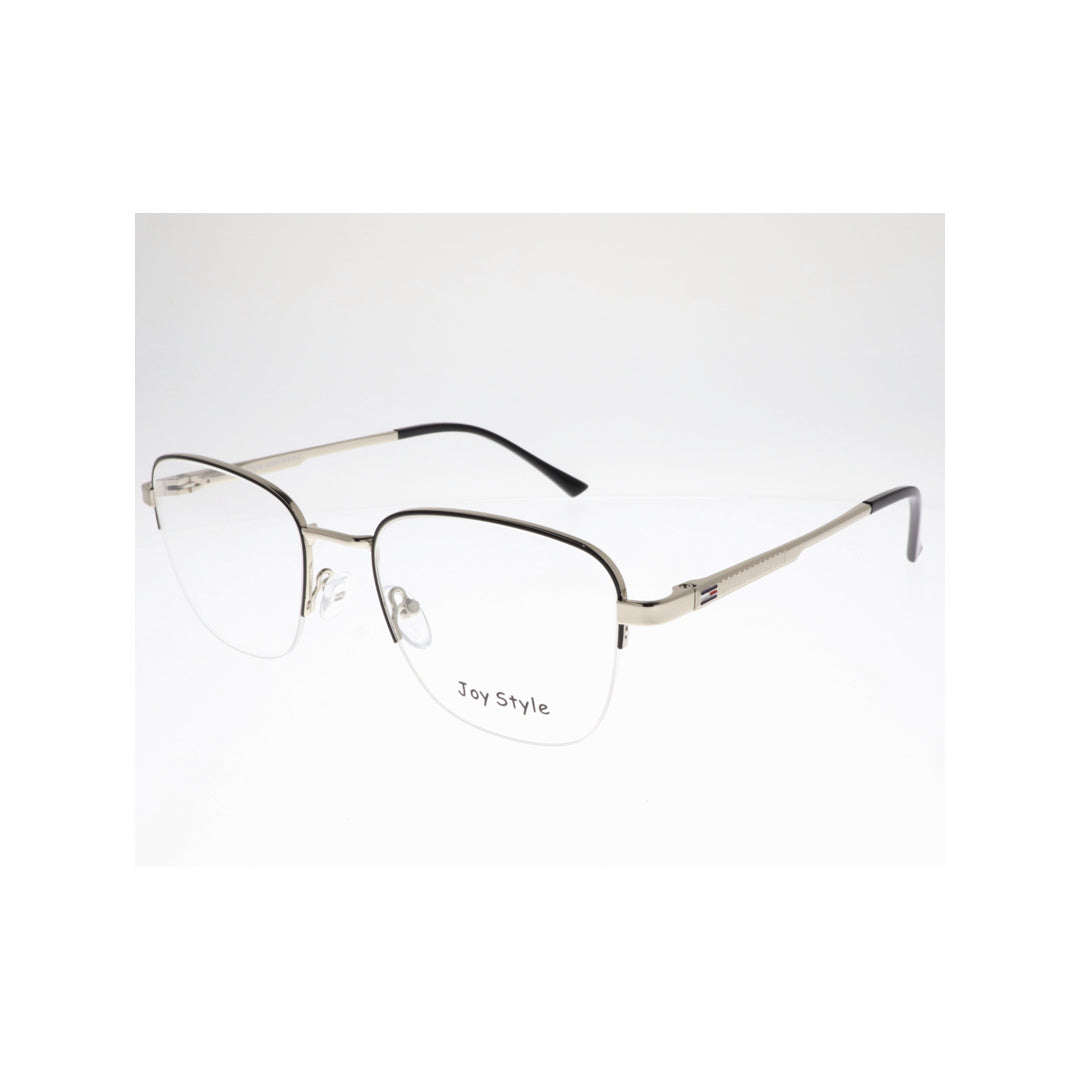 Joy Style For Unisex Metal Eyeglasses Semi-Rimless Square Shape Size 52 Ch8839c2 Black Silver